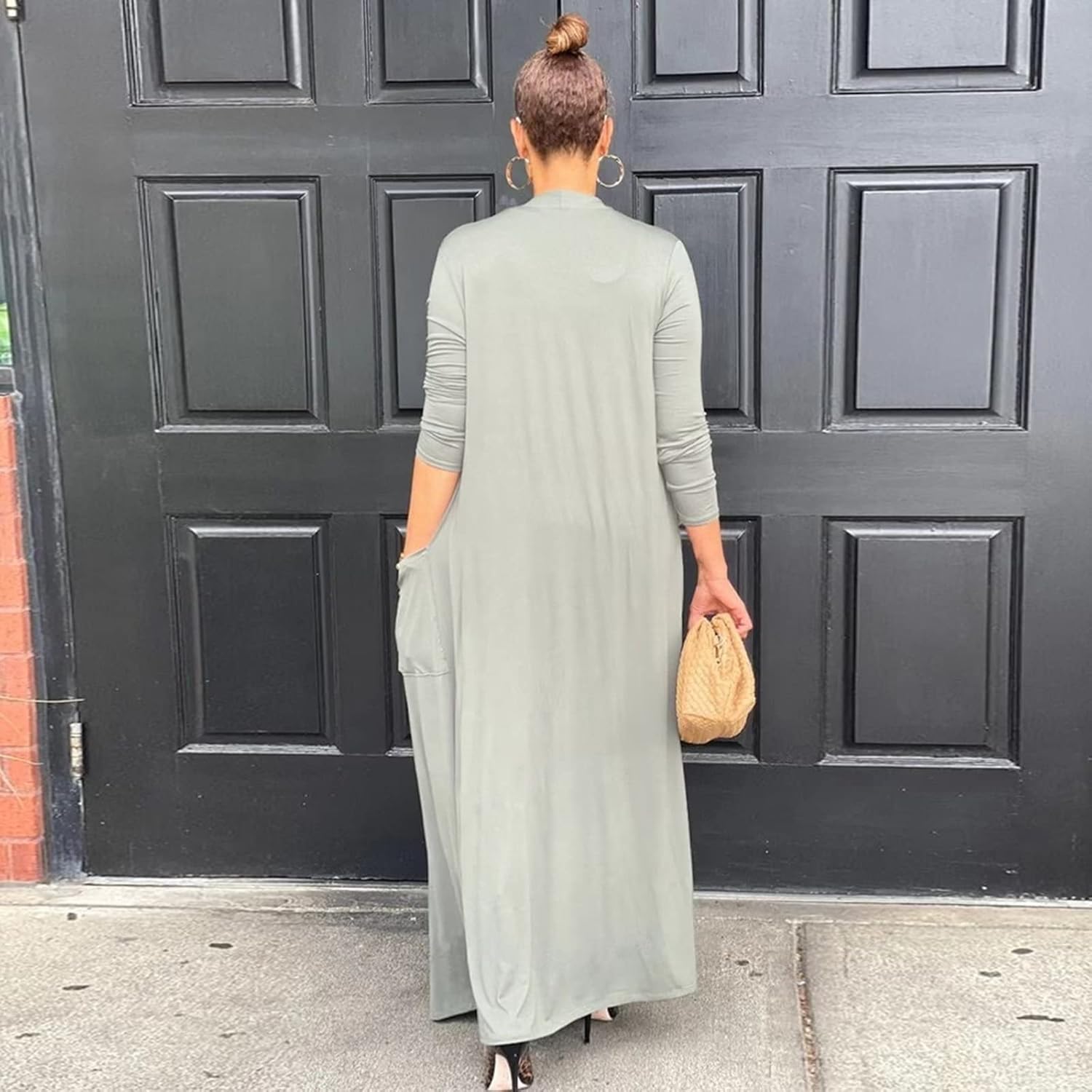 Adogirl Women's Long Sleeve Lightweight Soft Cover Ups Outerwear Casual Open Front Maxi Drape Cardigans with Pockets - Image 4