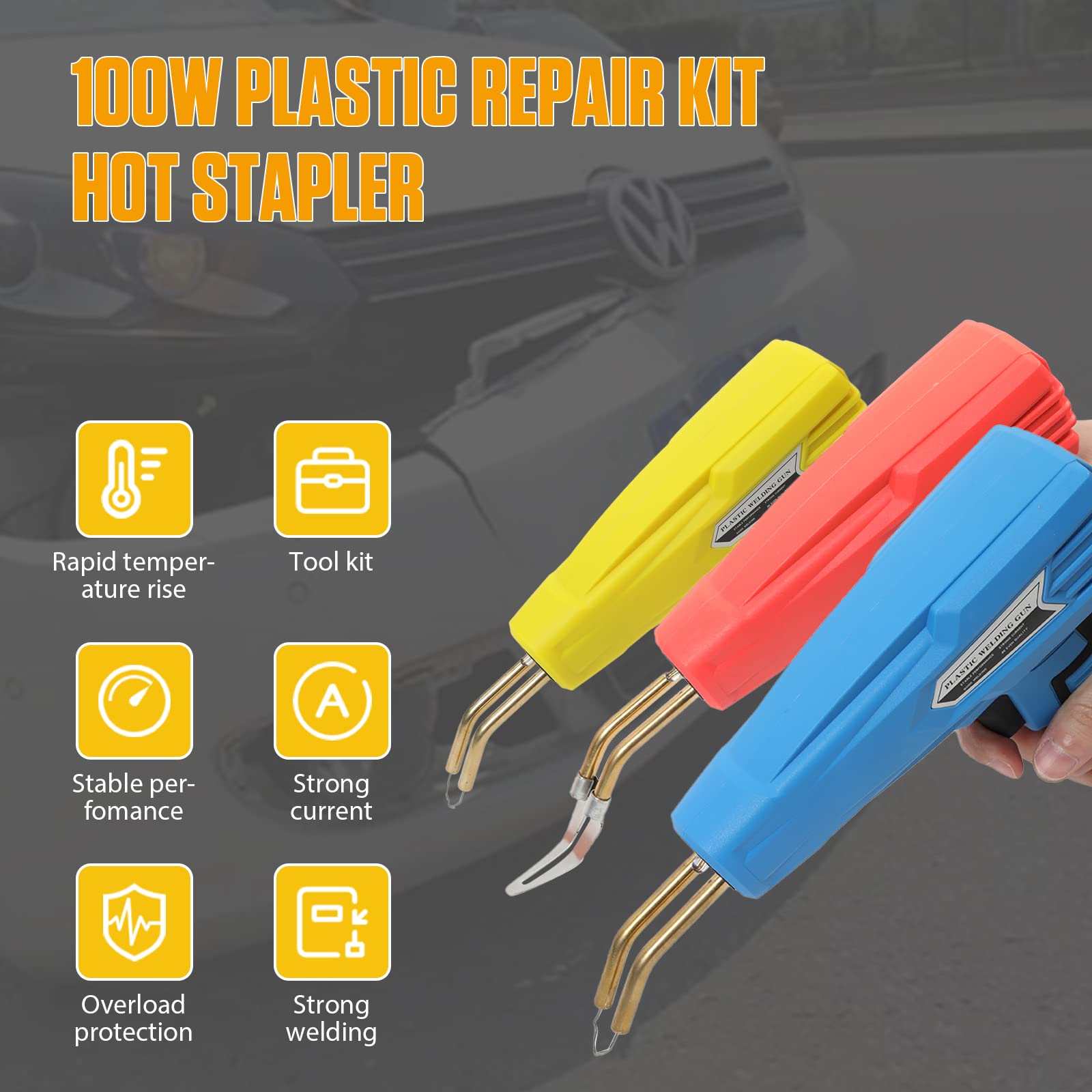 Bumper Repair 150W Plastic Welder Kit - 2-in-1 Hot Stapler With 100 Rods & 600 Staples For Car Bumpers & Plastic Repair 150W Plastic Welding Kit - Foto 7