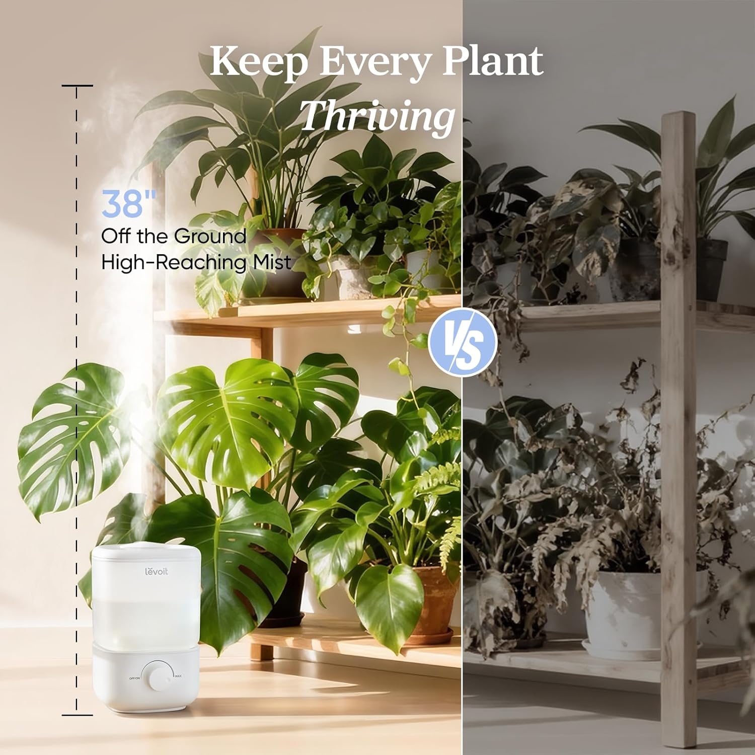 LEVOIT Humidifiers for Bedroom, 2.5L Top Fill Cool Mist Air Humidifier for Baby Nursery, Plants, Ultrasonic, Auto Shut-off, BPA Free, Quiet, Knob Control, 360° Nozzle - 4