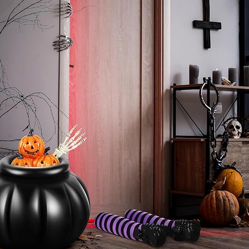 Miniatura 8 de Jenaai Caldero inflable de plástico para Halloween con patas de brujas, enfriador de bebidas grandes, caldero de dulces, decoración de bruja de