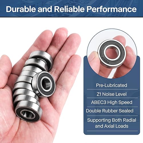 Miniatura 15 de Donepart Rodamientos de 1/2 pulgada, 1/2 x 1-1/8 x 5/16 pulgadas, rodamientos de rodillos sellados de goma doble R8-2RS, precisión ABEC3 para motor