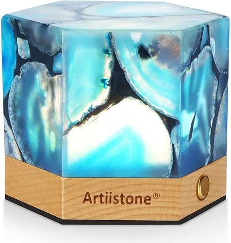 Artiistone Luz nocturna de ágata azul con piedra de cristal natural, lámpara táctil LED, luces de piedras preciosas talladas con base de madera, Artiistone Luz nocturna de ágata azul con piedra de cristal natural, lámpara táctil LED, luces de piedras preciosas talladas con base de madera,