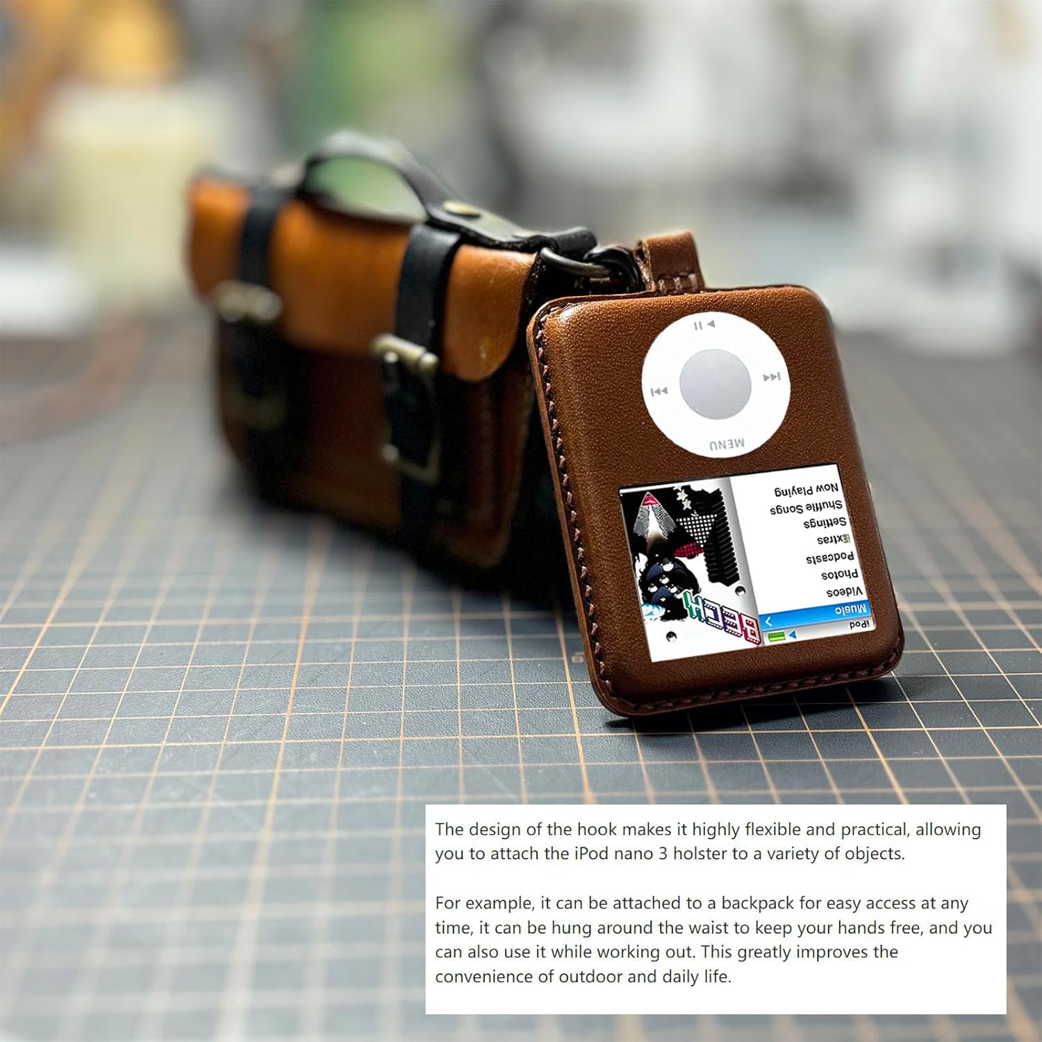 for iPod Nano 3 case, Leather Handmade Nano 3rd Generation Leather case (挂钩/棕色)