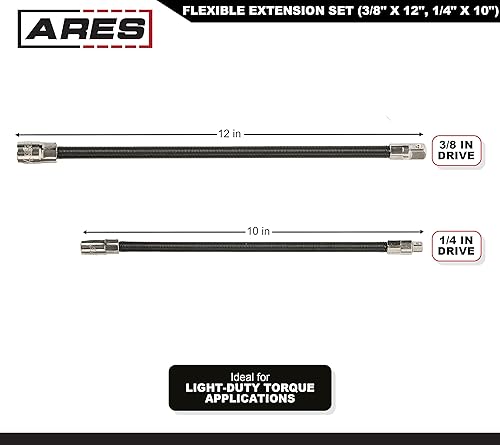 Miniatura 2 de ARES 42072 - Juego de 2 extensiones de enchufe flexible de 2 piezas, extensiones de transmisión de 14 y 38 pulgadas, extensiones de 10 y 12 pulgadas