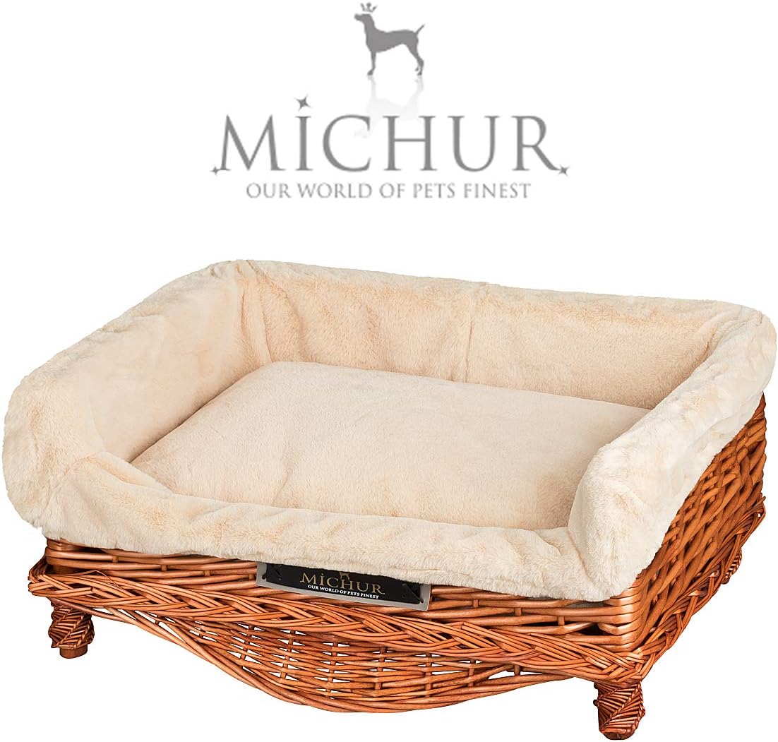 MICHUR LINDA COGNAC, dog bed, dog basket willow with pillow, dog sofa, dog basket, basket for dogs willow, rattan, COGNAC, about 21,65" - about 29,53"