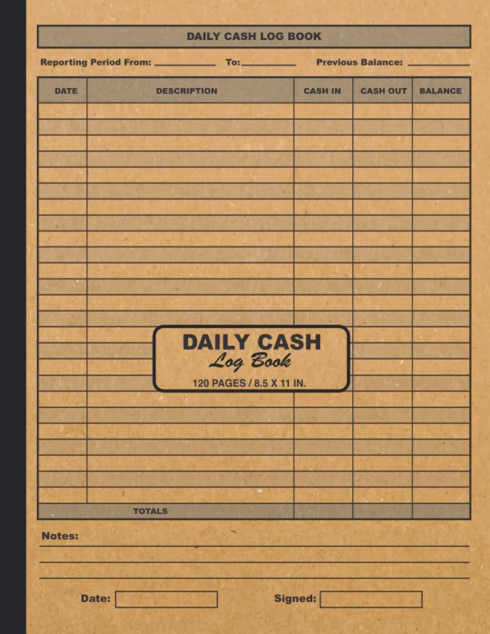 Daily Cash Log Book: Simple Ledger Cash Book - Daily Cash Flow Log Book-Track, Monitor and Record Income and Expenses - 120 Pages - Financial Record for Bookkeeping