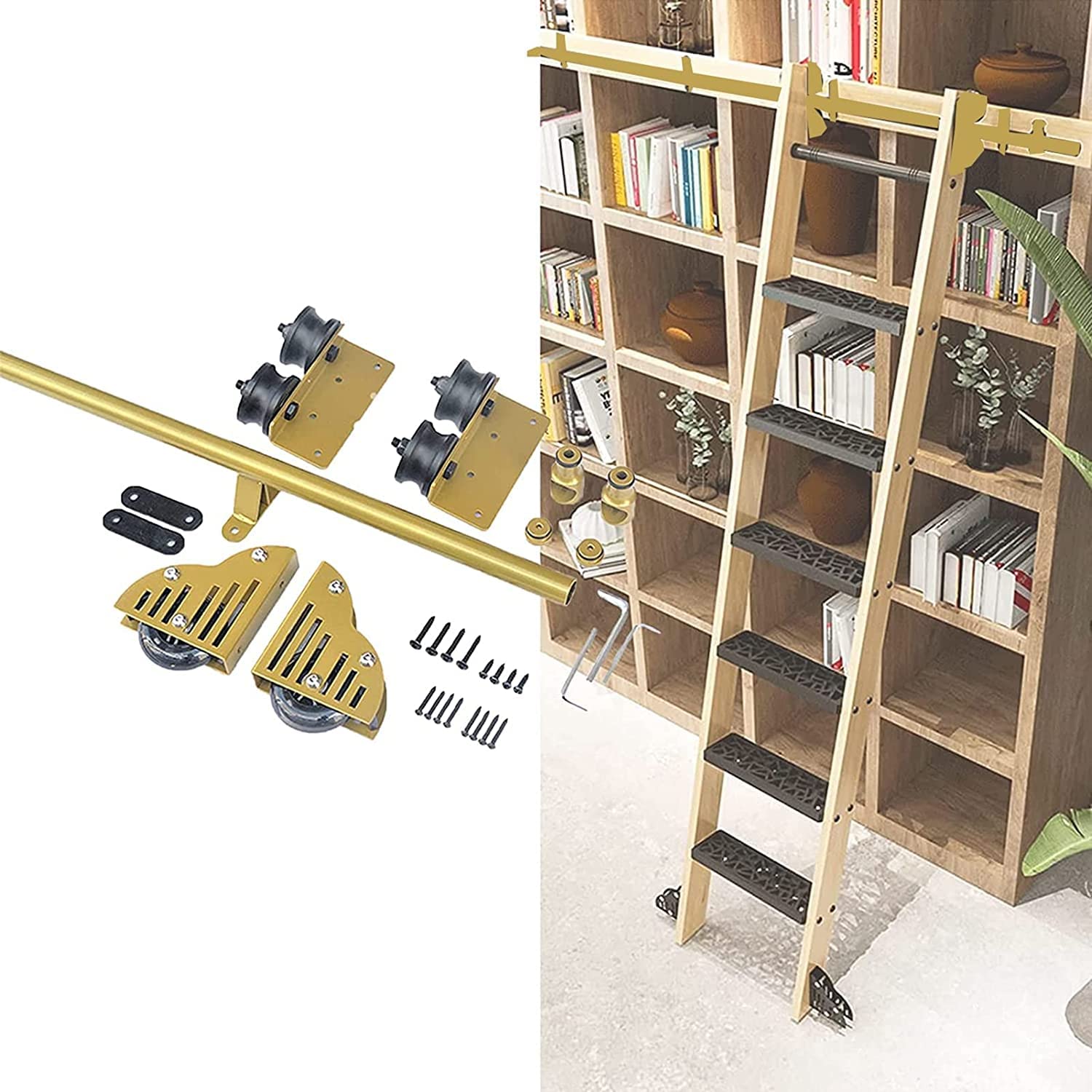 DFGHNBVC Library Sliding Ladder Hardware Kit For Home/Indoor/Loft Round Track/Rail Floor Roller Extension Accessories 3Ft 20Ft Rolling Ladder Track Mobile Ladder System,8Ft/244Cm Track Kit