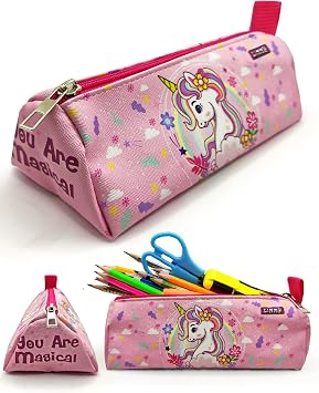 Limmy Pencil Case Spring Unicorn Patterned Triangle Pencil Case Jumbo Vegan Leather Pen Holder
