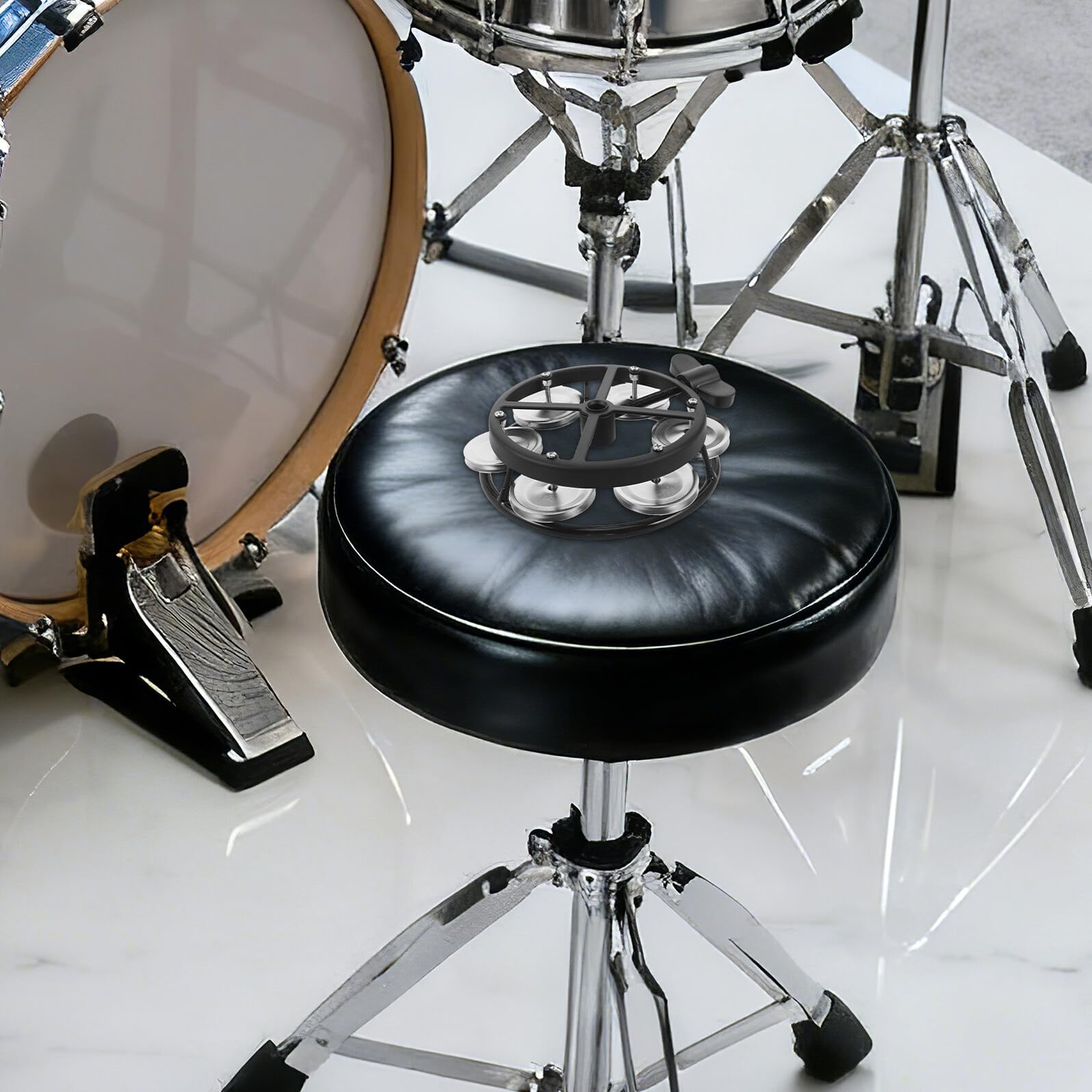 Ciieeo Pandereta de Hi-hat Montable con Campana de Doble Hilera y Perno de Montaje, Accesorio Ligero para Batería Profesional, Sonajero de Percusión para Uso en Escenarios y Conciertos