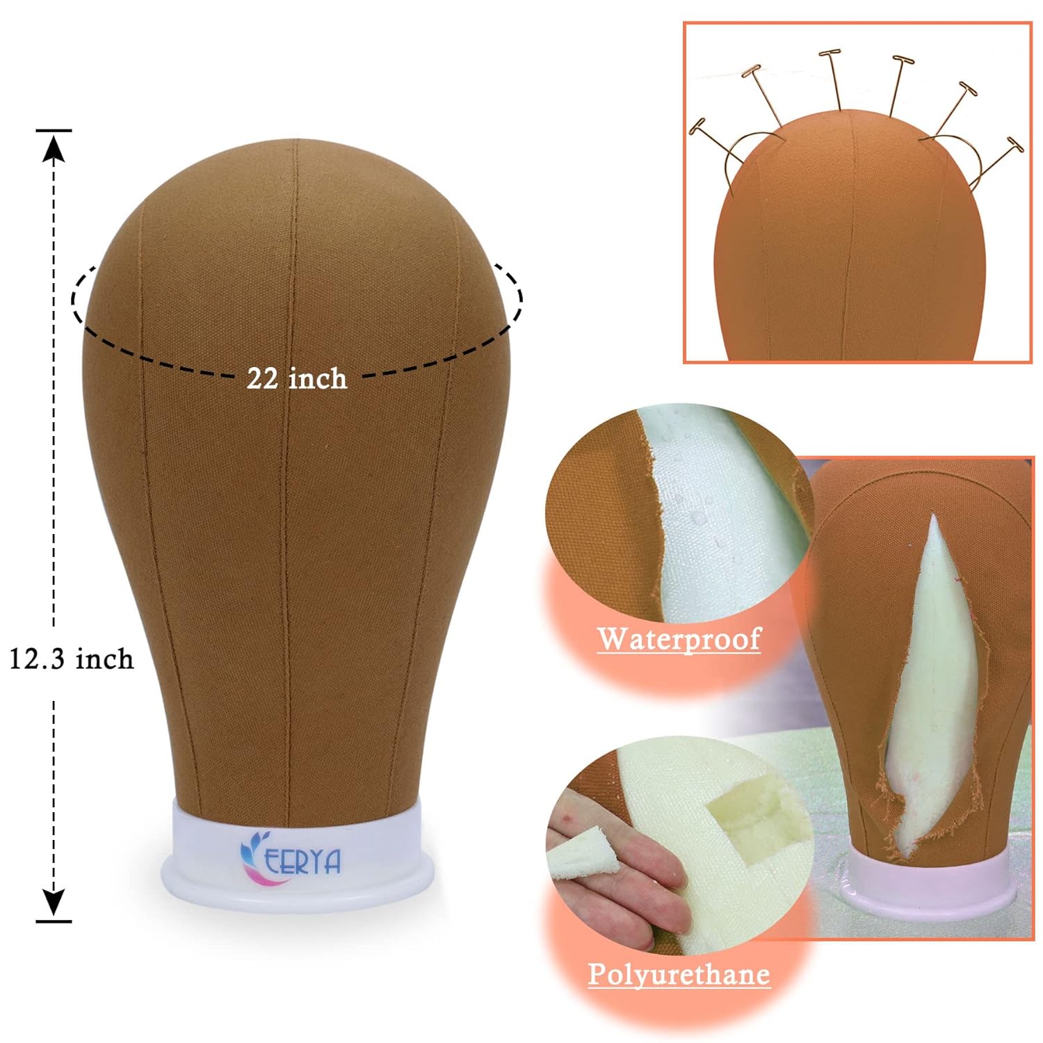 Wig Stand, 22 Inch Brown Wig Head Stand With Mannequin Head, Wig Stand Tripod With Head, Wig Head Stand for Wigs Styling Making Displaying, Wig Mannequin Head with Stand Set(22 inch, Brown)