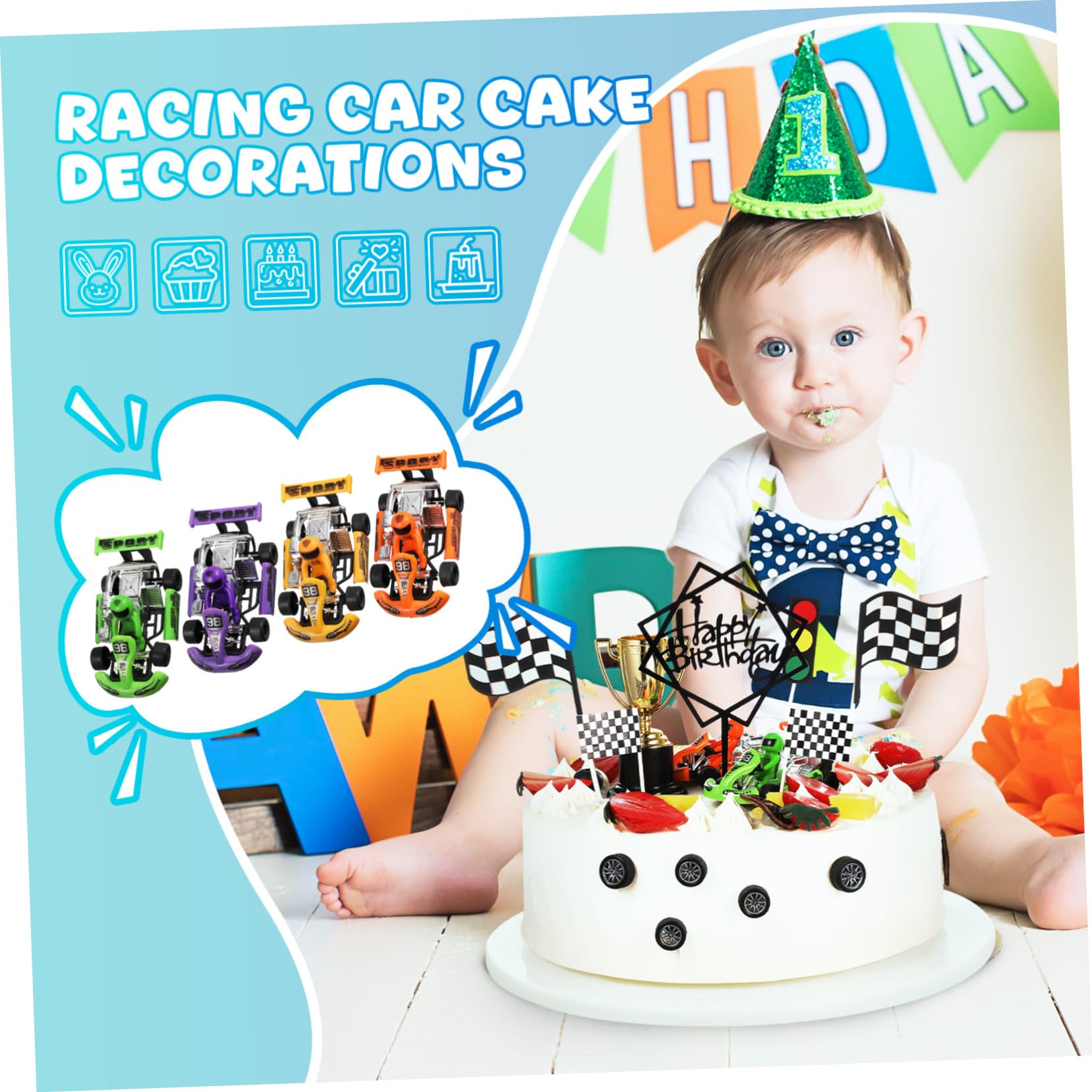 Decorazioni Torta Auto Compleanno Bambini 23 Pezzi in Carta
