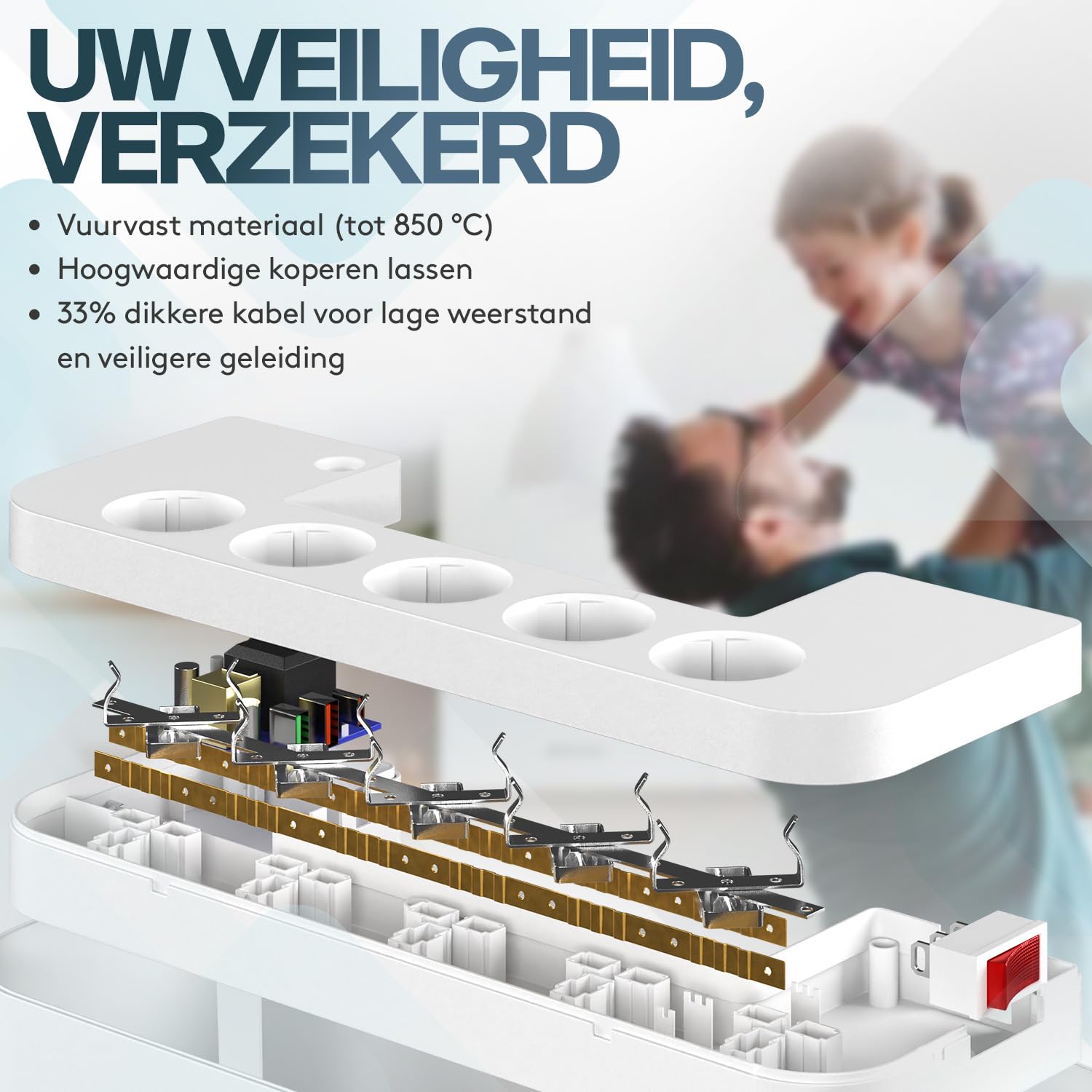 ACROPAQ Kabelbox stekkerdoos - Met geïntegreerde stekkerdoos, Kabel box voor snoeren wegwerken, 5 x EU stopcontact 3 x USB A - Kabelboxen, Cablebox, Kabelbox Wit