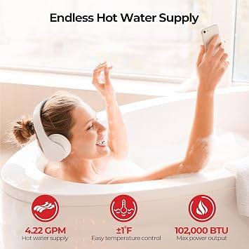 CAMPLUX Climatech 3 Tankless Water Heater Gas 4.22 GPM, 102,000 BTU Propane Tankless Water Heaters, High Efficiency Instant Hot Water with Multi-Points Use for Whole House, Indoor, CX422, White