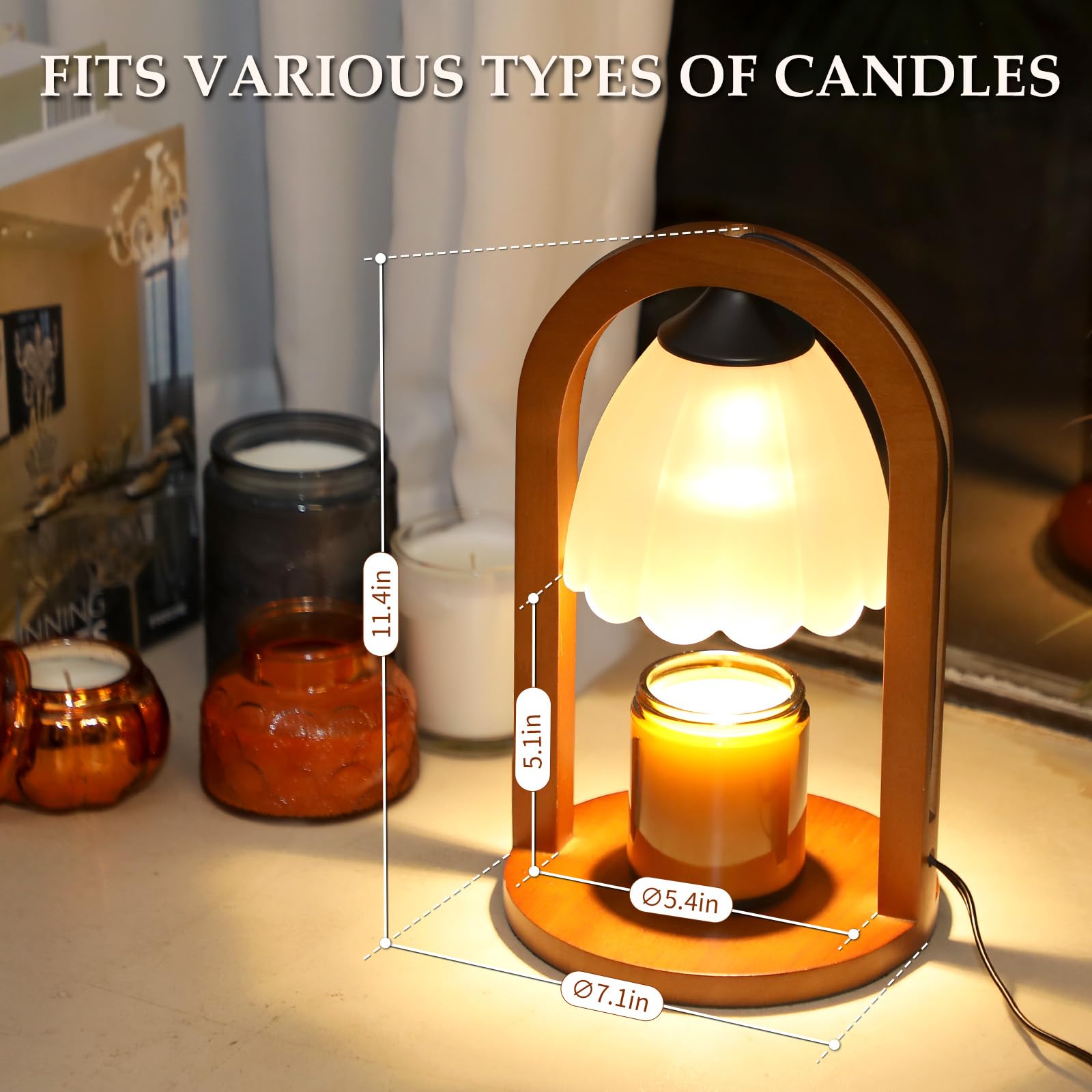 Candle Warmer Lamp with Timer and Dimmer?Electric Candle Lamp Warmer for Jar Candles?Birthday Gifts for mom and Women, Bedroom Home Decor?Melt Warmer for Scented Wax with 3 Bulbs( Retro Wooden Base)