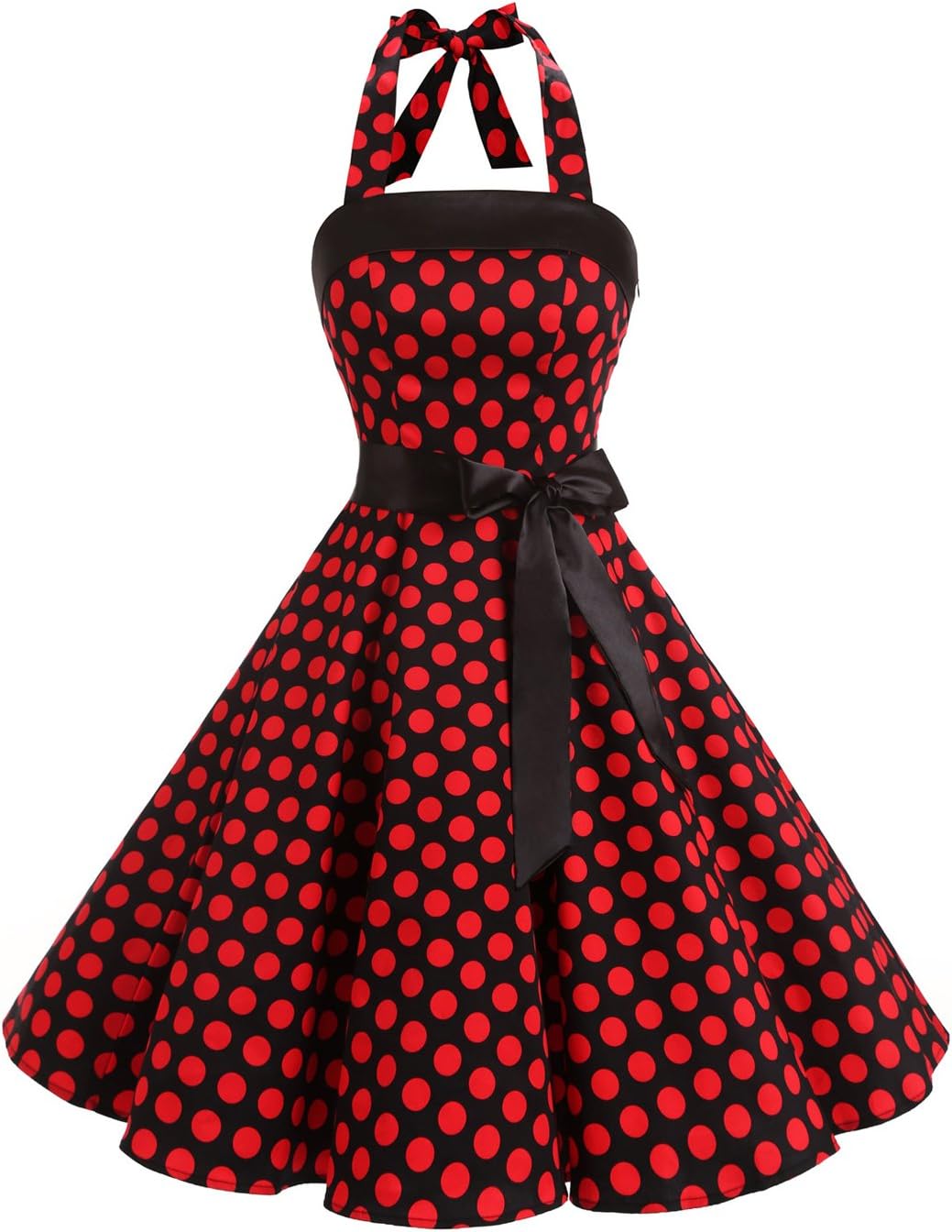 Vintage Dress for Women 1950s Halter Retro Cocktail Dresses Audrey Hepburn Style Rockabilly Swing Dress