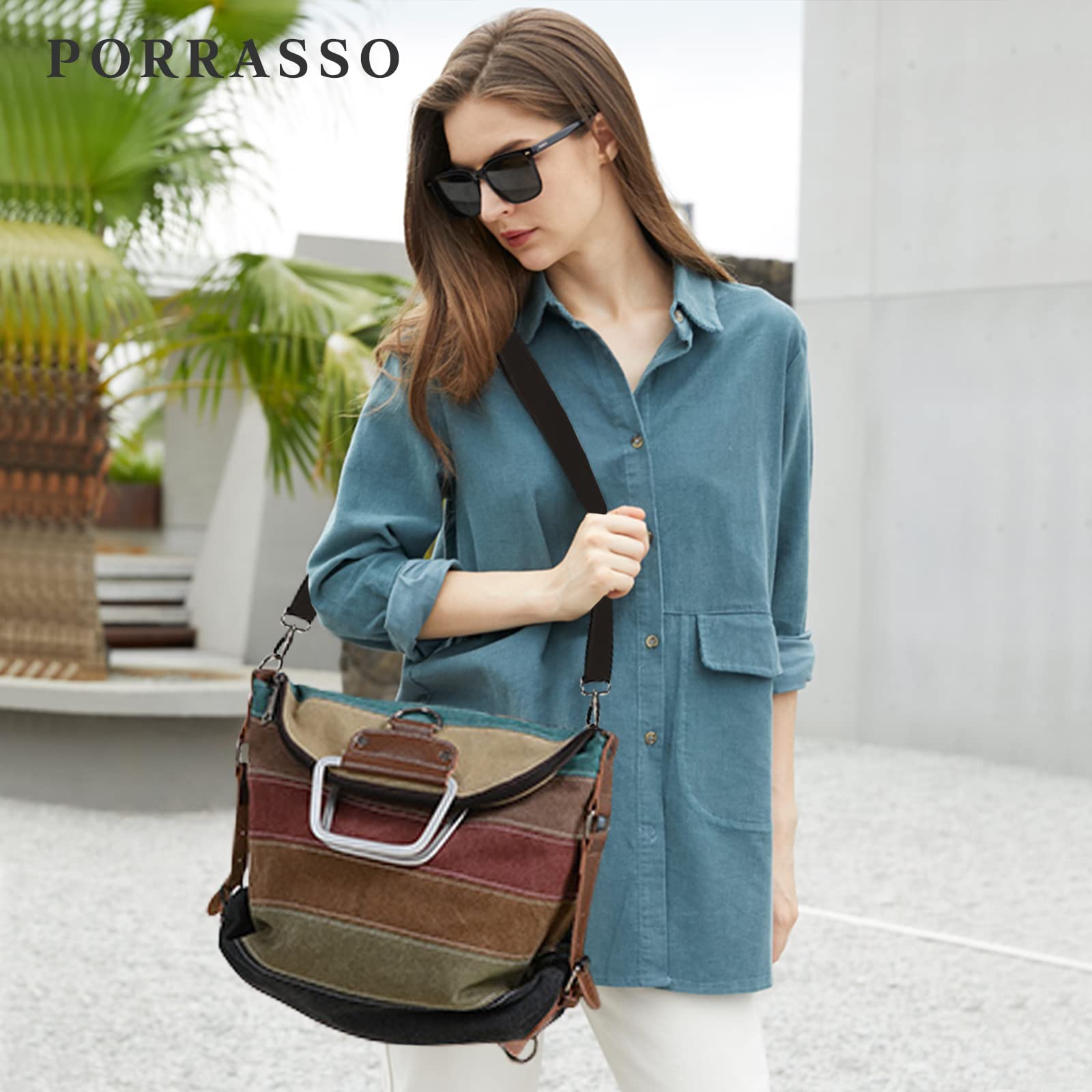 Casual Mochila Bolso Bandolera de Lona Multicolor Rayas Bolso de Hombro Señora Bolso de Mano para Viajes Escolares Trabajo Uso Diario Rojo
