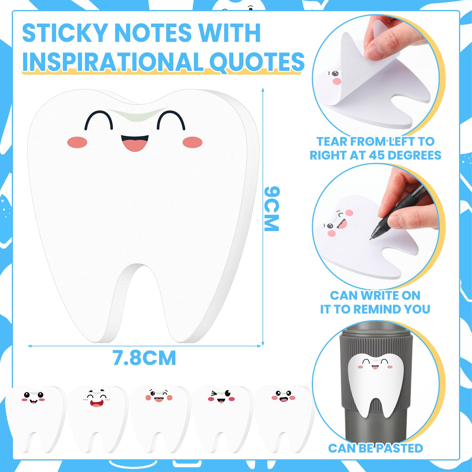 24 Pcs Dental Assistant Hygienist Tooth Sticky Notes Tooth Shaped Sticky Notepads Dental Assistant Gift Accessories Funny Cute Office Stuff for Coworkers, Employees, Students, Doctors, and Nurses