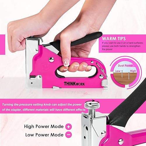 Miniatura 5 de THINKWORK Juego de 20 pistolas de grapas ligeras, pistolas de grapas rosasuso doméstico con 2100 grapas JT21 y removedor de grapas, pistola de