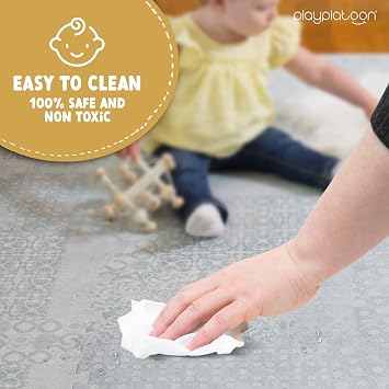 Play Platoon Kids Play Mat, 9 Tile 72x72 Inch - Neutral Print, Extra-Thick
