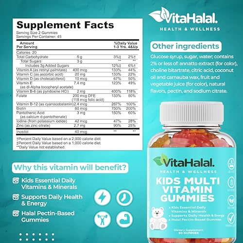 Miniatura 7 de VitaHalal - Multivitaminas halal para niños Mejores vitaminas para niños multivitamínico sin gelatina multivitamínico orgánico Gummy Vegetariano