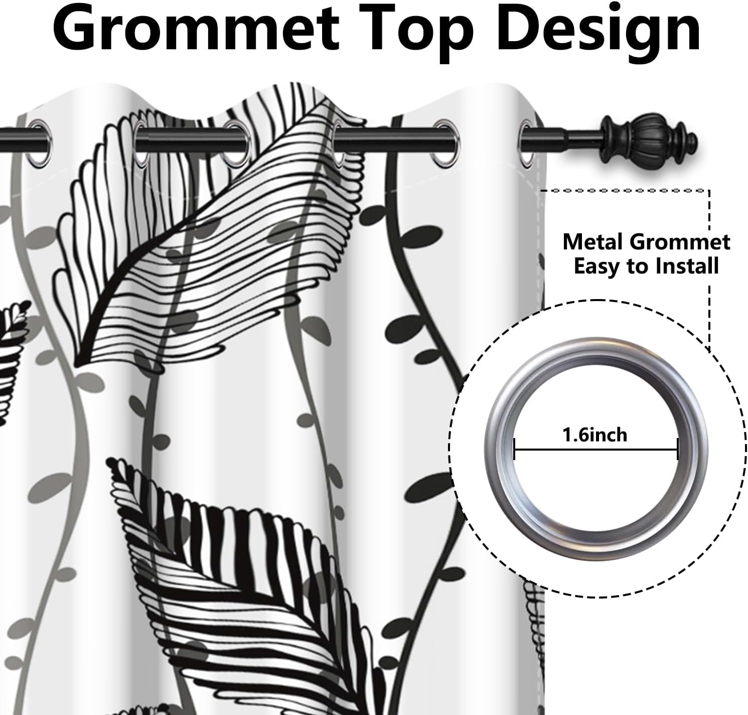 Laeacco Abstract Leaves Blackout Curtains White Modern Minimalist Plant Lines Curtain Drapes Grommet Thermal Insulated Window Curtains for Home Office Bedroom Living Dining Room 42x84 Inch, 2 Panels