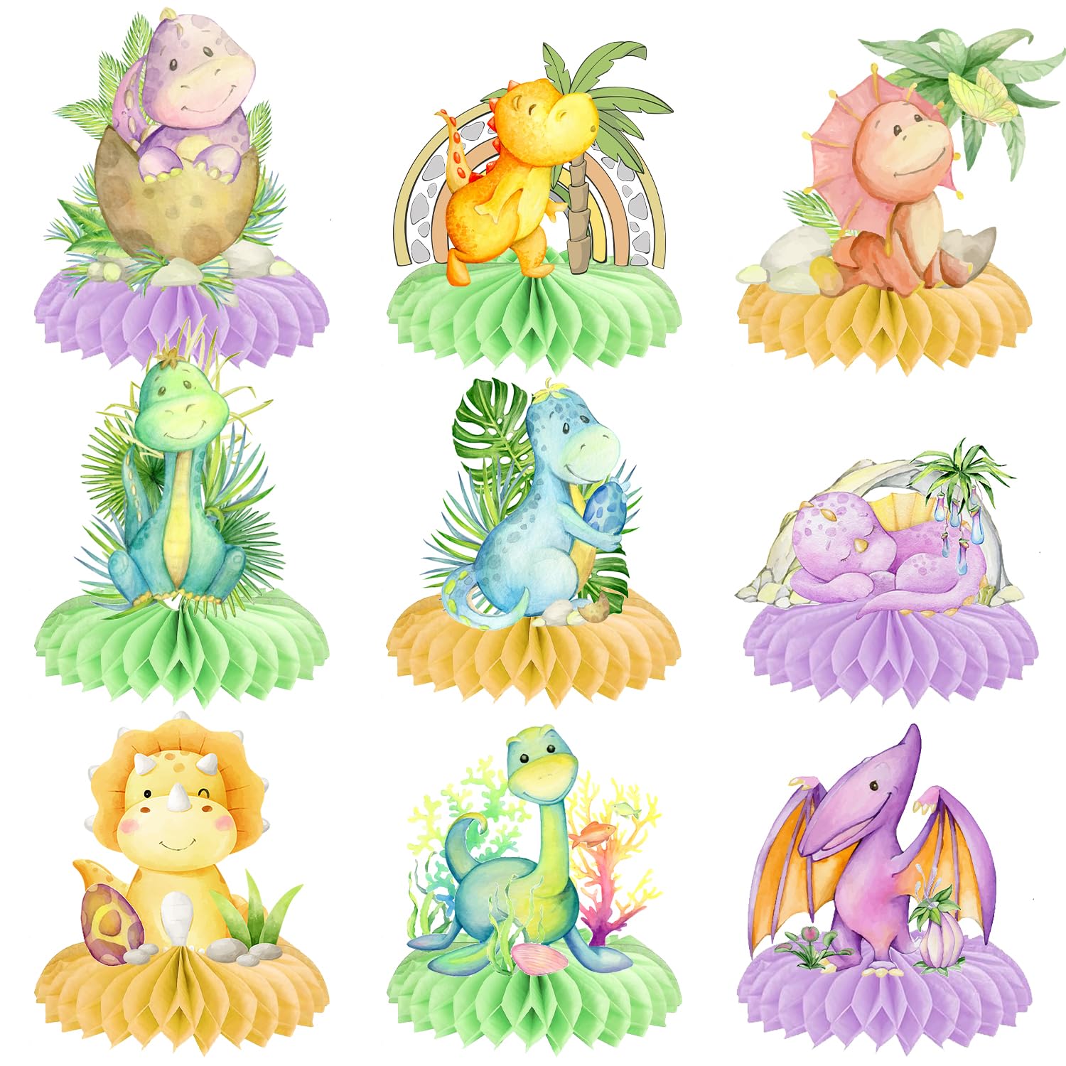 Centros de mesa de dinosaurio de panal de 9 piezas para decoración infantil 8