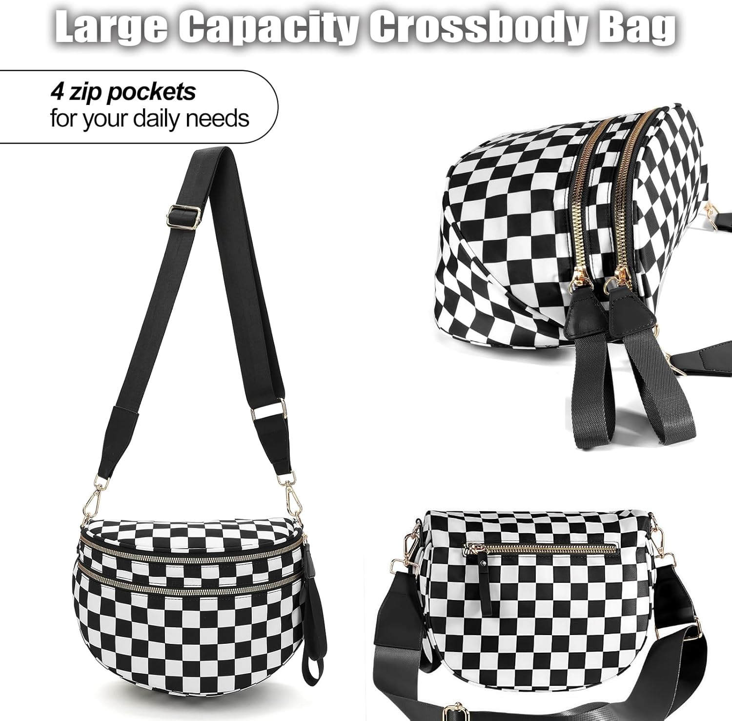 Crossbody Bum Bags for Women Checkered Purse Spacious Sling Bag Fanny Pack with Adjustable Strap - Image 3