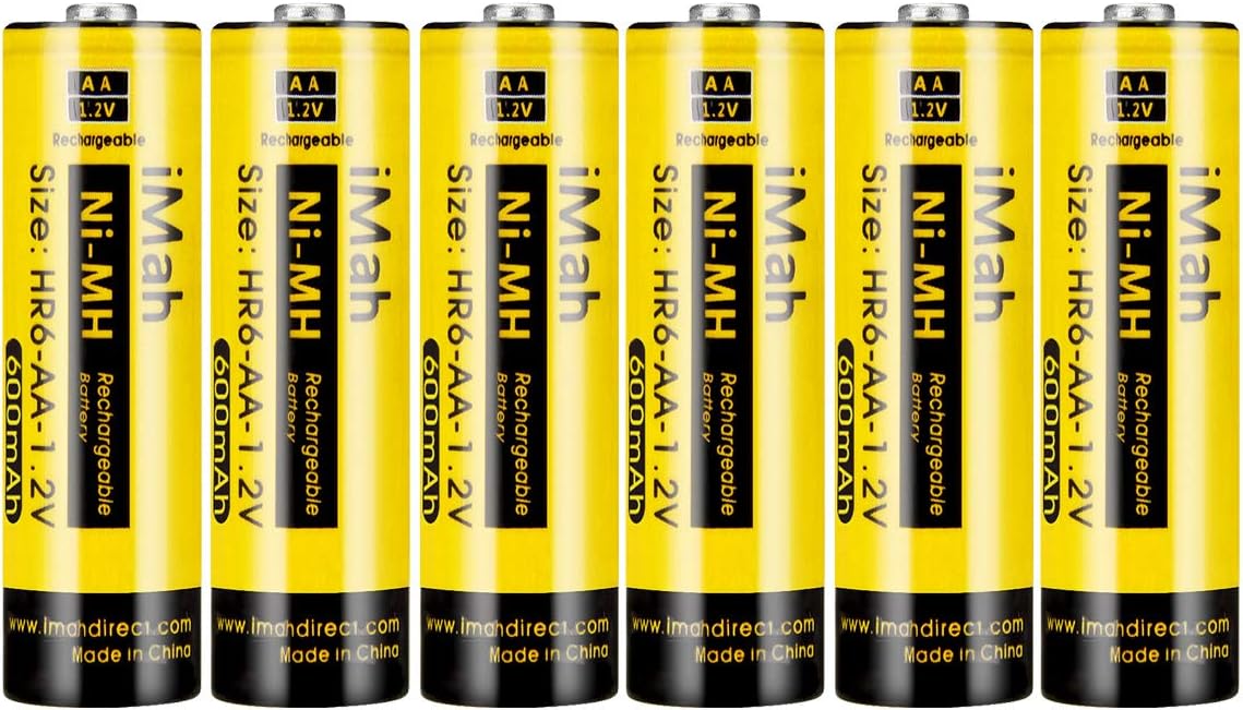 iMah HR6 AA Rechargeable Batteries for Solar Lights 600mAh 1.2V Ni-MH Battery for Outdoor Pathway Garden Lamps, Pack of 6