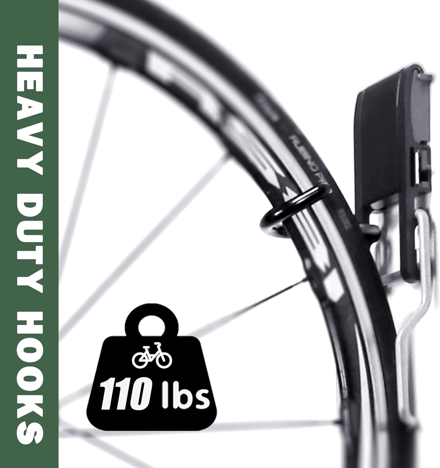 Bike Hook 2 Pack, Max 3 Inch for Mountain Bike eBike, 110 lbs Weight Capacity, with Extra Helmet Hook, Heavy duty Wall mount Bicycle Rack for Garage Storage