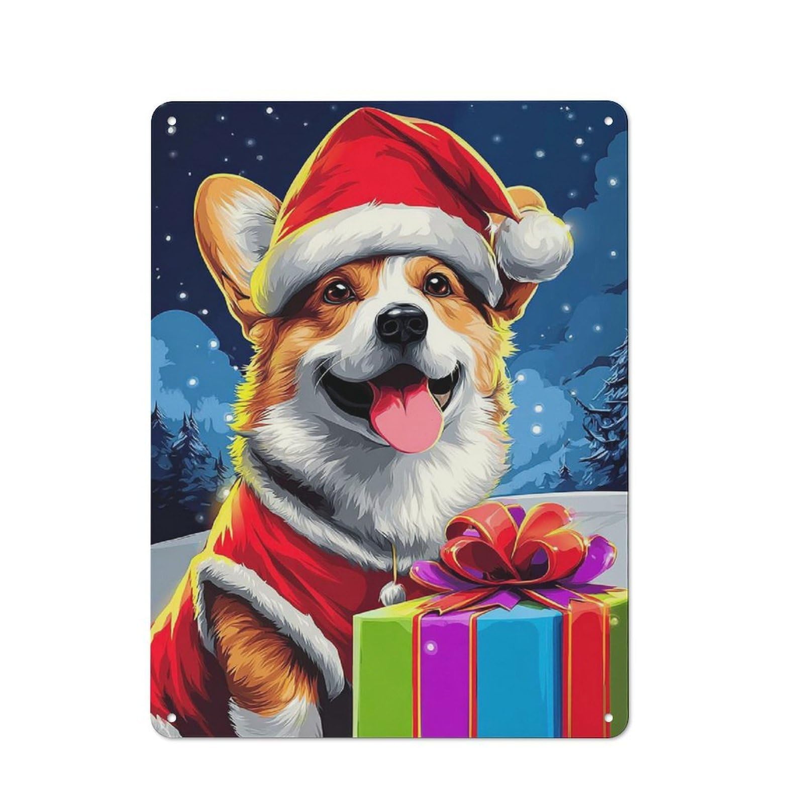 Junmoney Christmas Corgi With Presents Tin Wall Plaque 40X30cm With For Garage Or Workshop, For Living Room, Hallway And Entrance Wall Decor