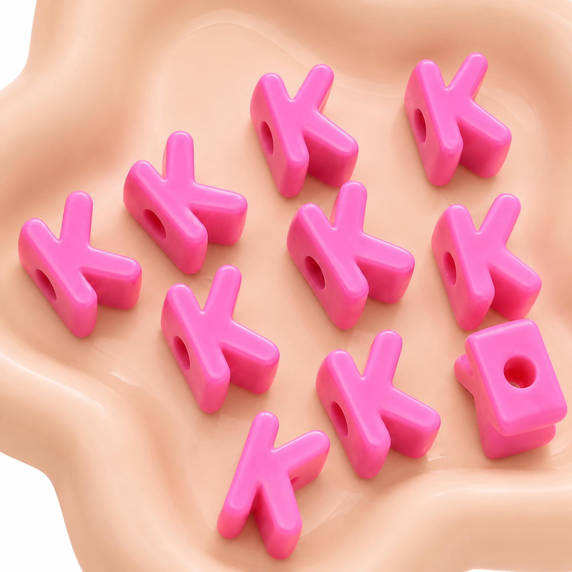 Letter Beads, 10pcs Alphabet Beads, Large Acrylic Letter Beads with 6mm Holes for Bracelet Making, Jewellery, Keyrings and Craft Projects (Pink, Letter K)