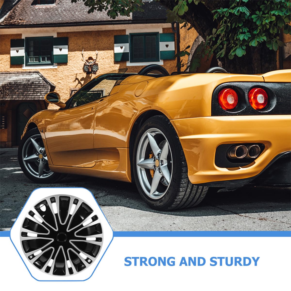 SHINEOFI Enjoliveur de roue de voiture en acier argenté noir pour roues de 14" en fer adapté aux véhicules