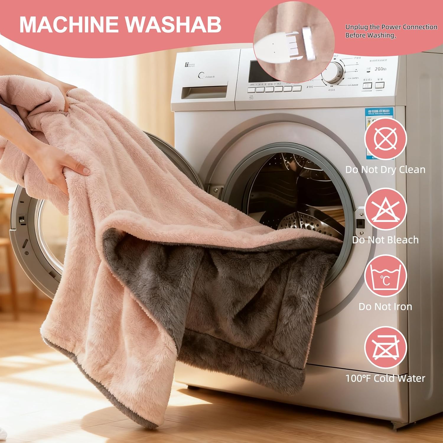 Electric Heated Blanket Throw 50" x 60" Soft Dual-Sided Flannel Fast Heating 12 Heat Levels 1–12H Timer & Overheat Protection & Auto Shut-Off & Machine Washable (Peach Pink & Gray) - Image 7