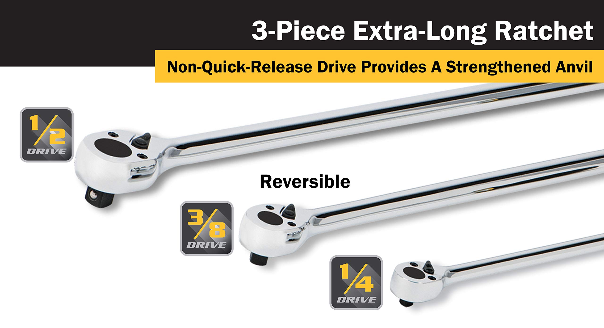 Titan 11307 3-Piece 36-Tooth Extra-Long Ratchet Set, Black, 3-Piece Set - Image 4