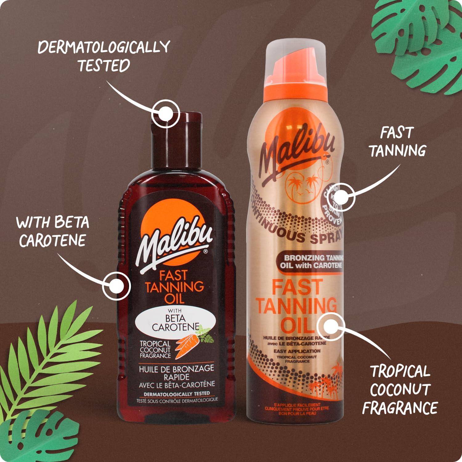 Malibu Sun, Fast Tan, olej do opalania ciągłego w sprayu kokosowym, łatwa aplikacja, 175 ml