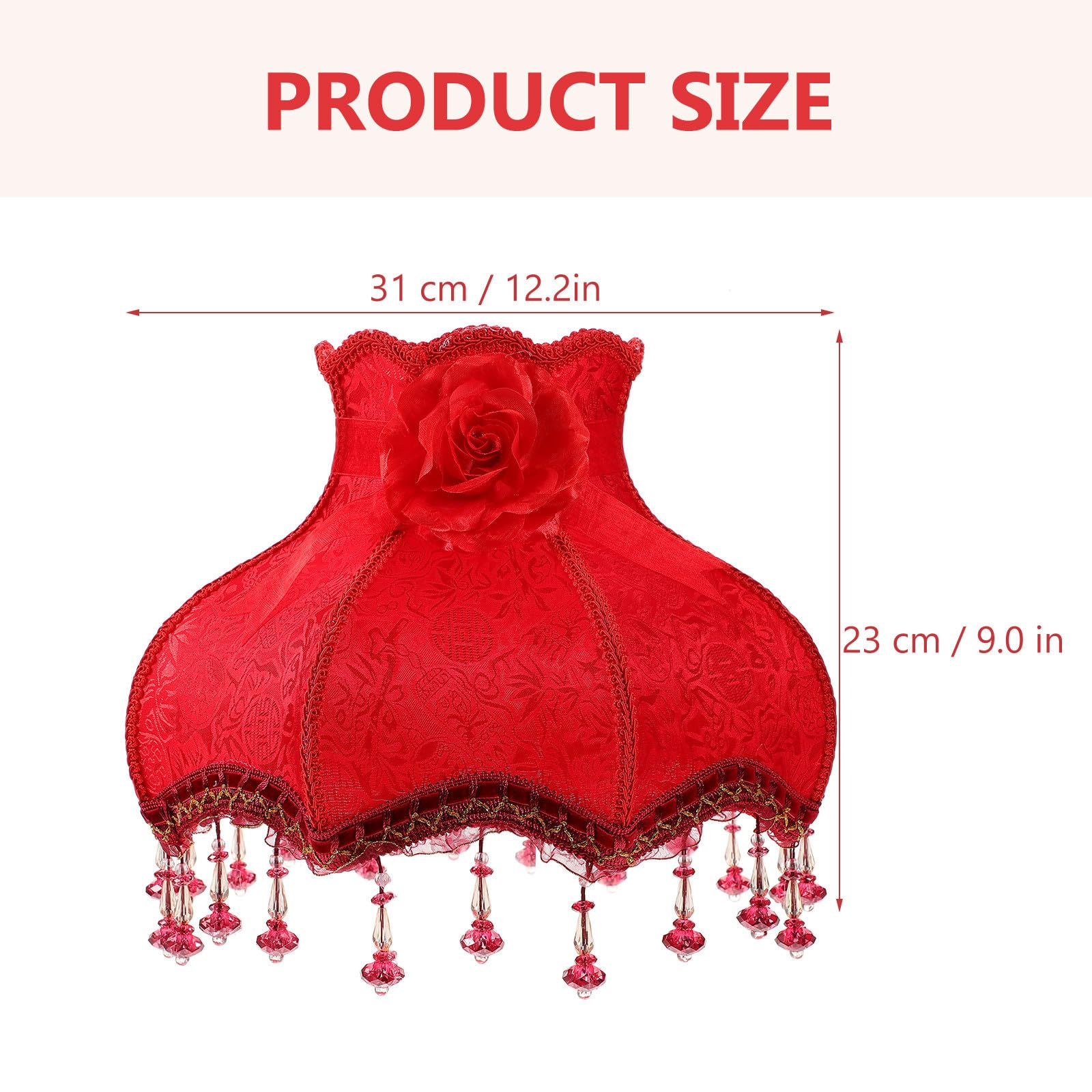 Roter Lampenschirm aus Stoffspitze mit Perlen für E27, 4cm