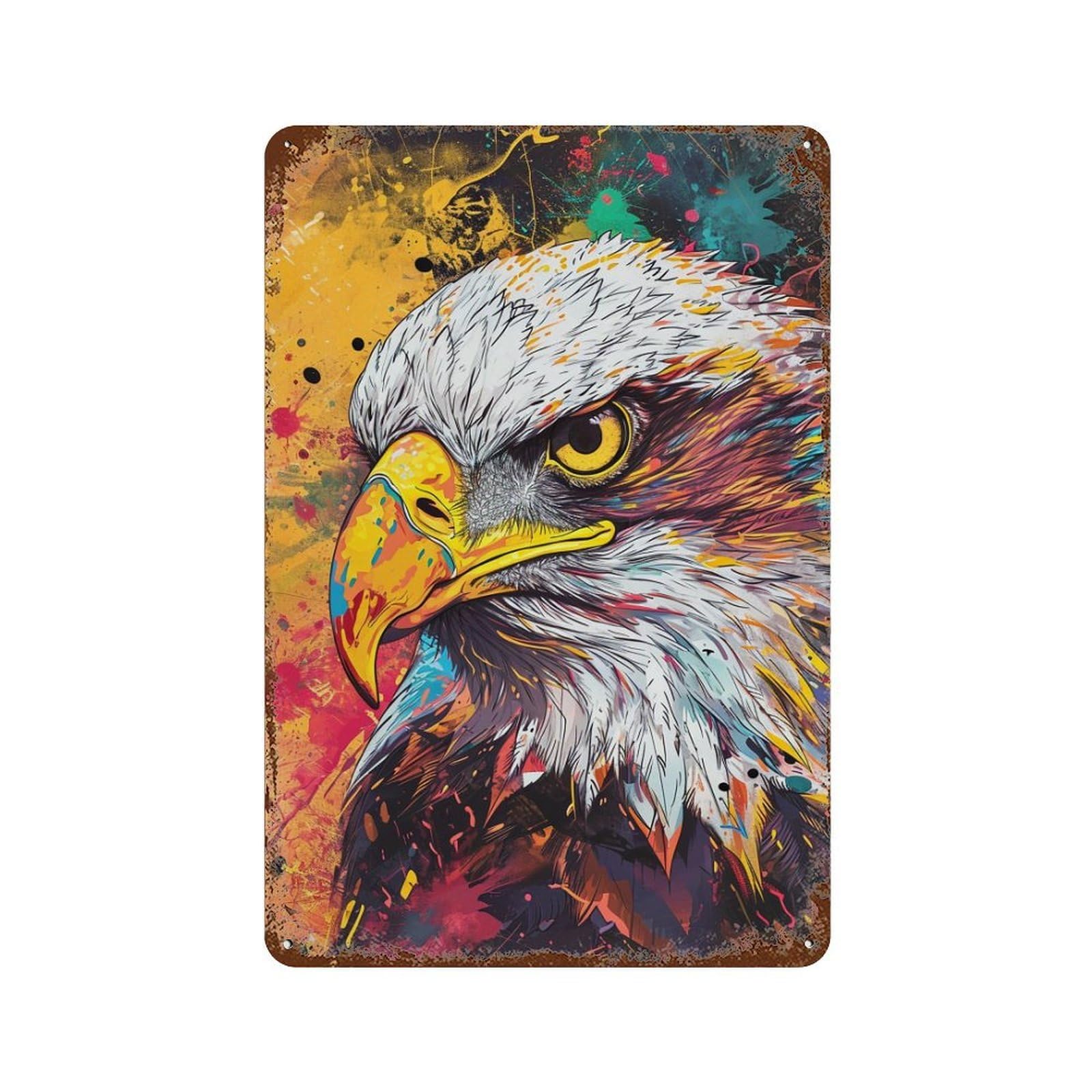 Colorful Eagle Art Print-1 Rustic Tin Plaque 11.8"x7.9", for Pub, Kitchen And Man Cave Decor, Vintage Wall Decor