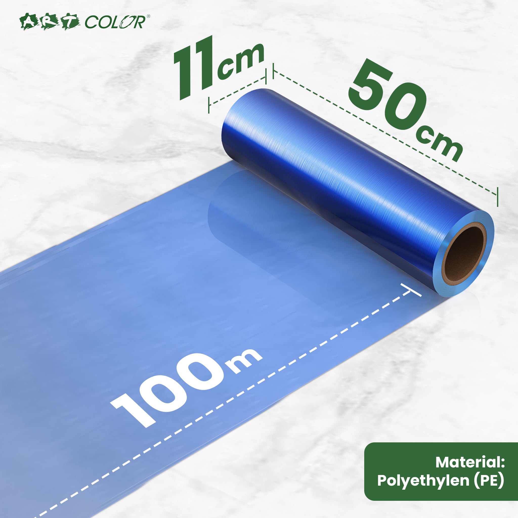 Fensterschutzfolie Blau 50cm x 100m 50my – Selbsthaftende PE-Folie als Abdeckfolie & Malerfolie – Wasser- & UV-beständige Schutzfolie für Fenster und Türen