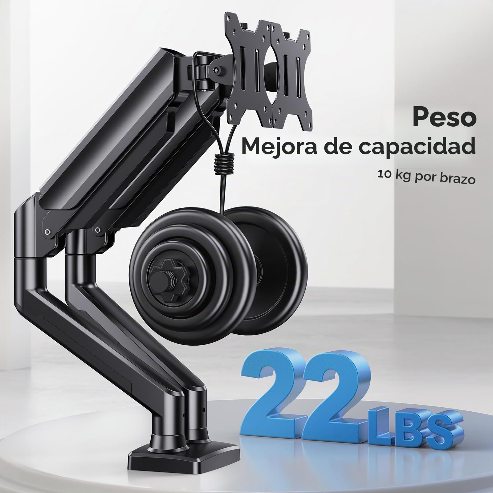 HUANUO Soporte Monitor Doble para 2 Monitores hasta 32 pulg, Cada Brazo Soporta MAX. 10kg, Brazo Monitor Doble con Ajustable en Alt/Inclin/Gir/Rot, Estándar VESA 75mm o 100mm