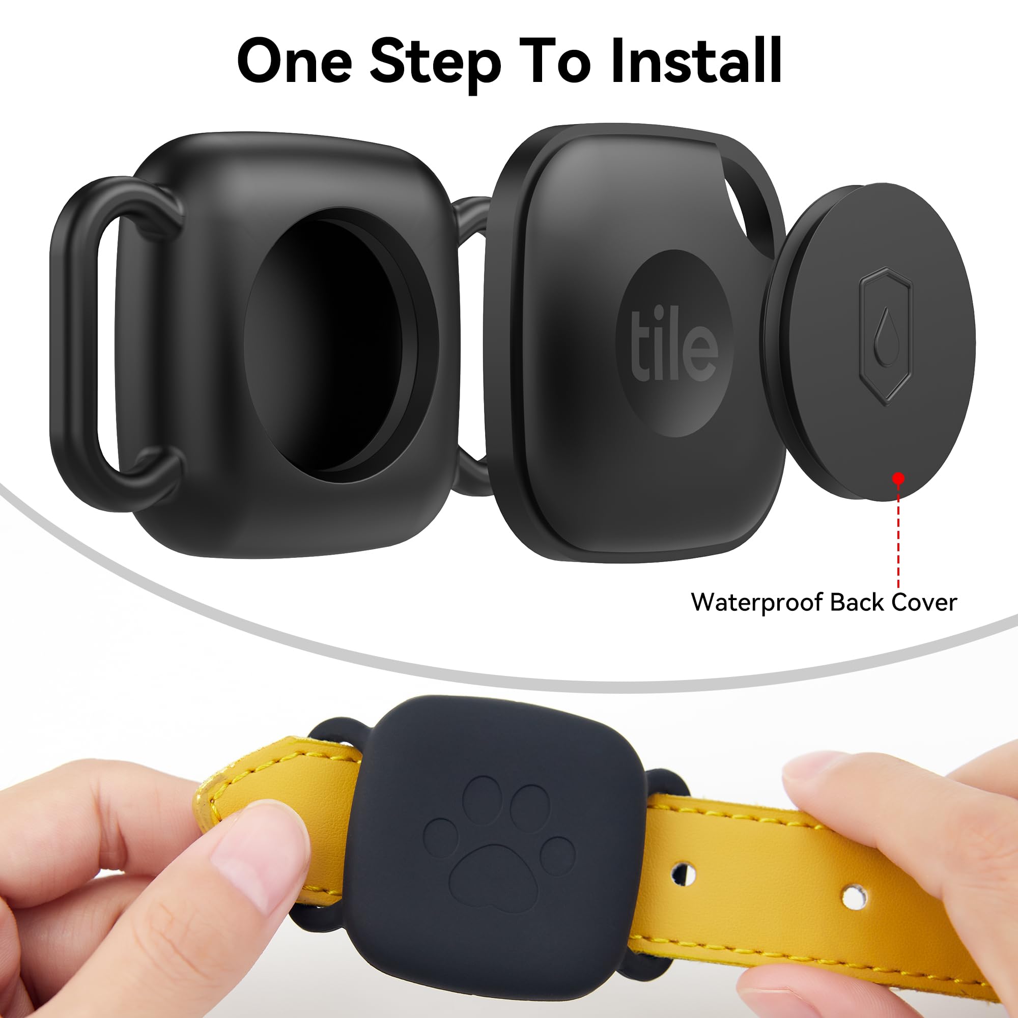 Dog Collar Holder for Tile Mate 2024, 2 Pack Waterproof Silicone Case for cat pet Necklace Dropper, Scratch Resistant Dustproof Cover for Tile Tracker,Black/Black