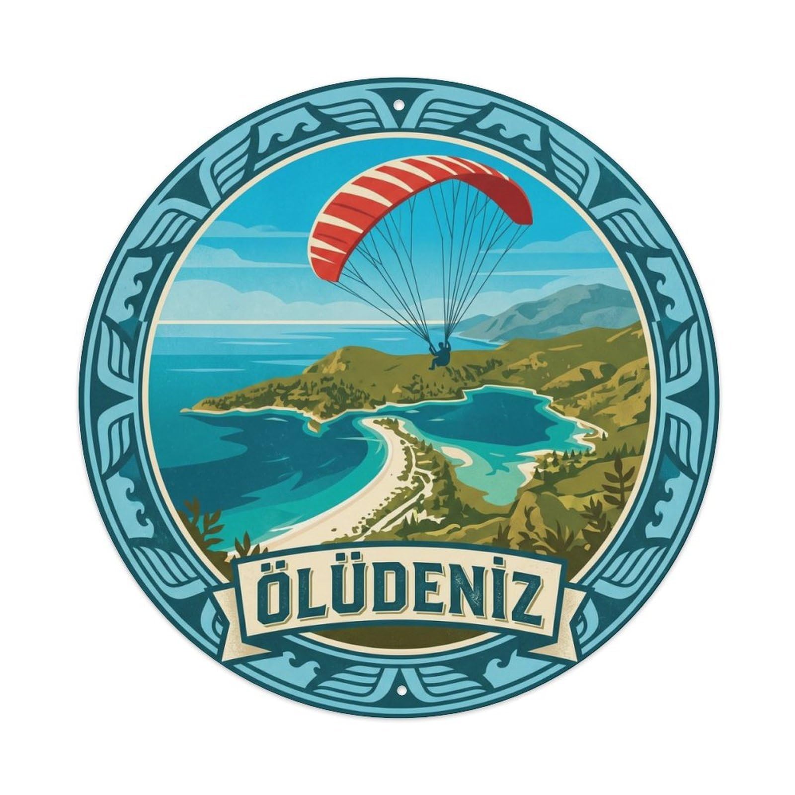Oludeniz Paragliding Historic Turkey Retro Graphic Metal Tin Sign