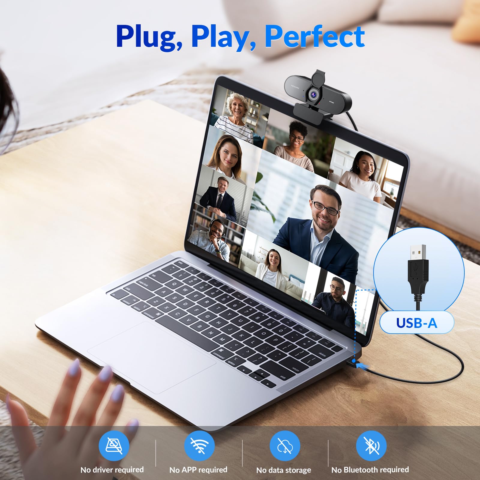 Kamera internetowa 4K z autofokusem PDAF+CDAF, mikrofony z podwójną redukcją szumów, 1080P@60 FPS, automatyczna korekcja światła, USB Plug & Play, osłona obiektywu prywatności, kąt widzenia 79°