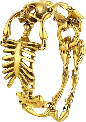 U7 Gothic Skull Bracelets for Men Women Stainless Steel18K Gold PlatedSilver Black Punk Skeleton Head Chain Bracelet Party Accessories for Rapper