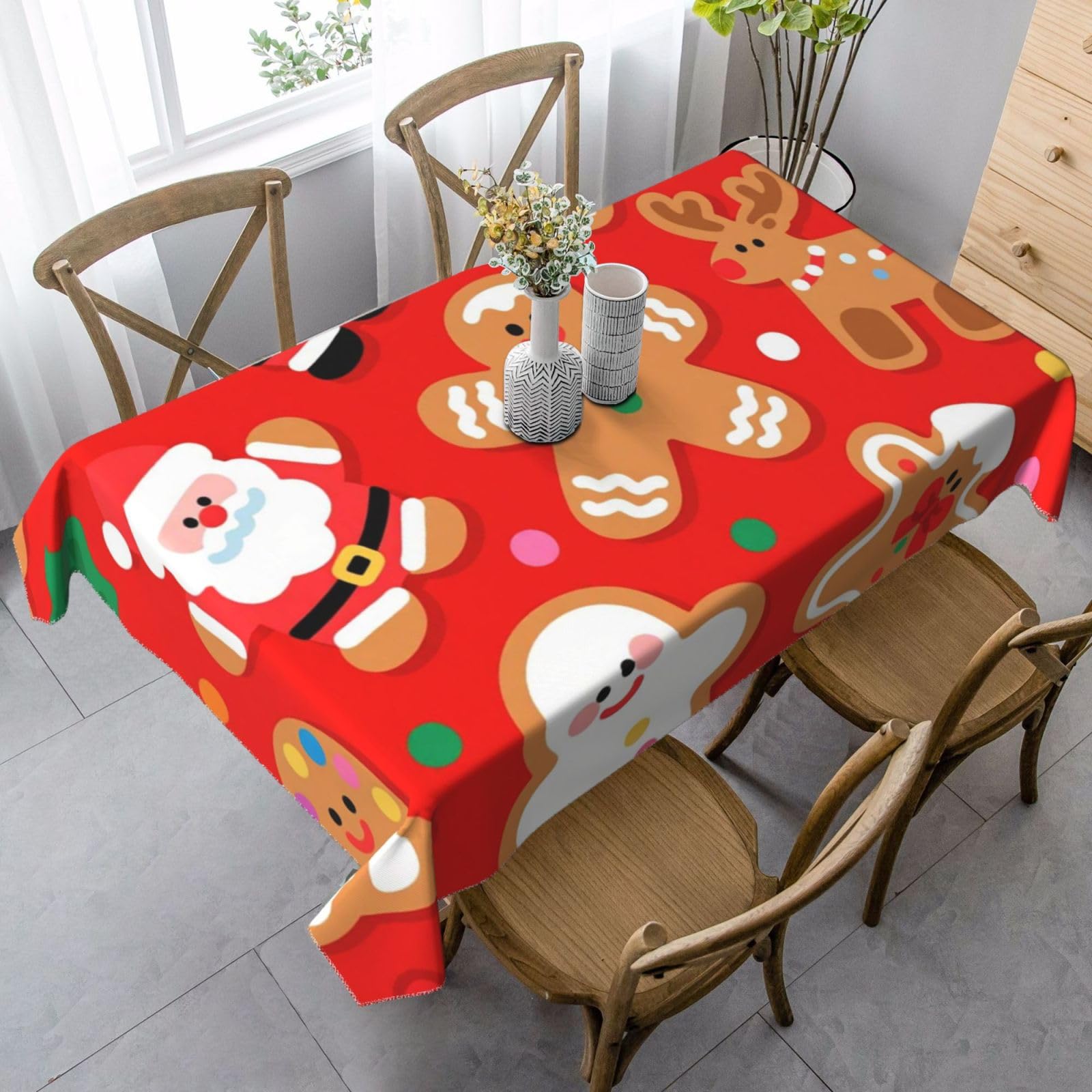 Christmas Gingerbread Rectangle Tablecloth 35x55 Inch, Washable Reusable Farmhouse Table Cloths Wrinkle Free And Spillproof Kitchen Dinning Table Cover For Party Wedding Picnic Home Decor Tablecloths