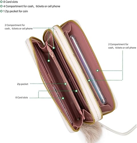Miniatura 3 de LJCZKA Cartera de piel sintética con bloqueo RFID para mujer, bolsillo doble con cremallera de gran capacidad, con tarjetero para tarjetas