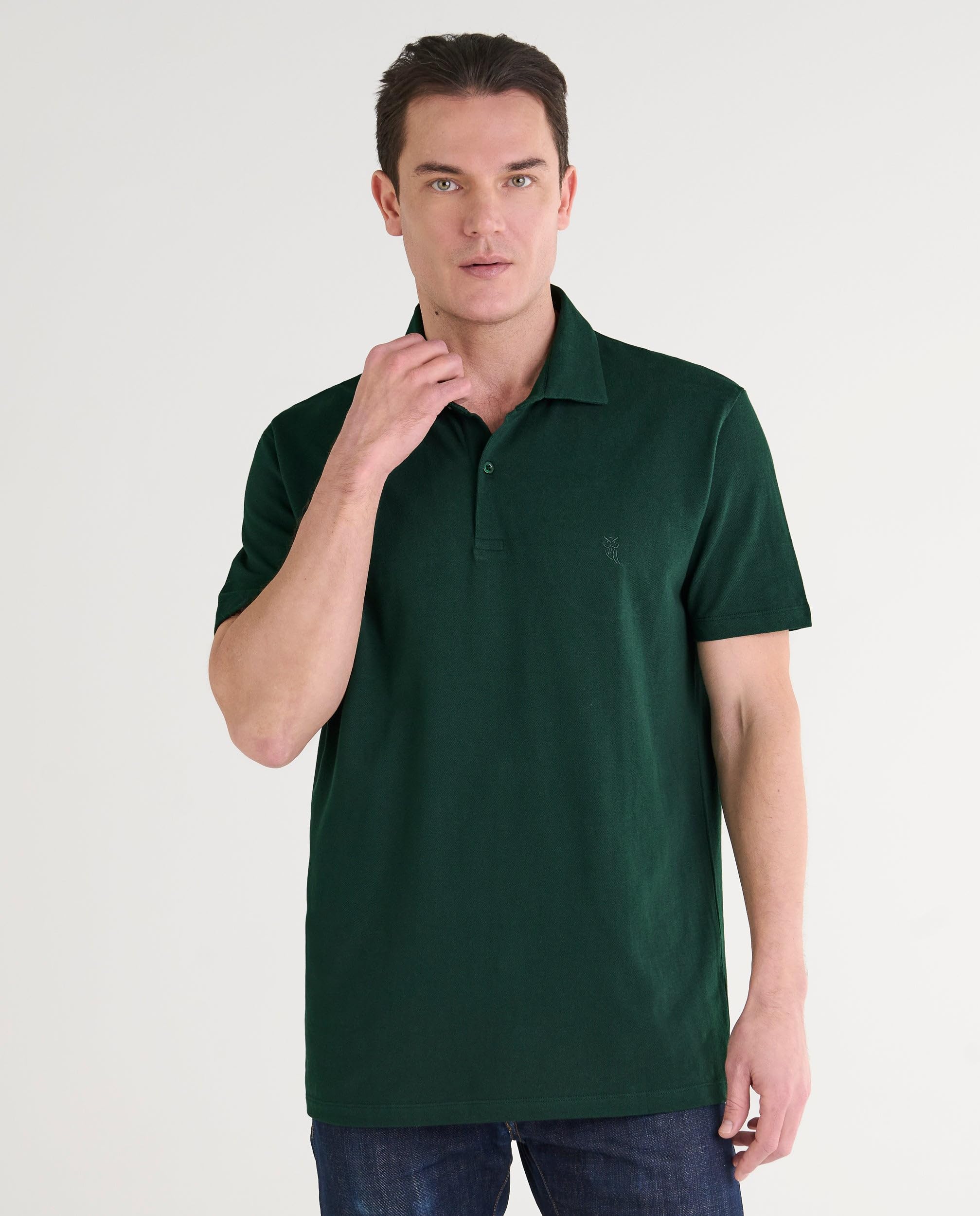 El Búho Nocturno Polo Hombre Manga Corta Algodón 100% Piqué Liso - Cuello Italiano Spread Firme Elegante - Regular Fit Holgado Largo - Deporte Casual Vestir Tallas Grandes S-5XL — view 2