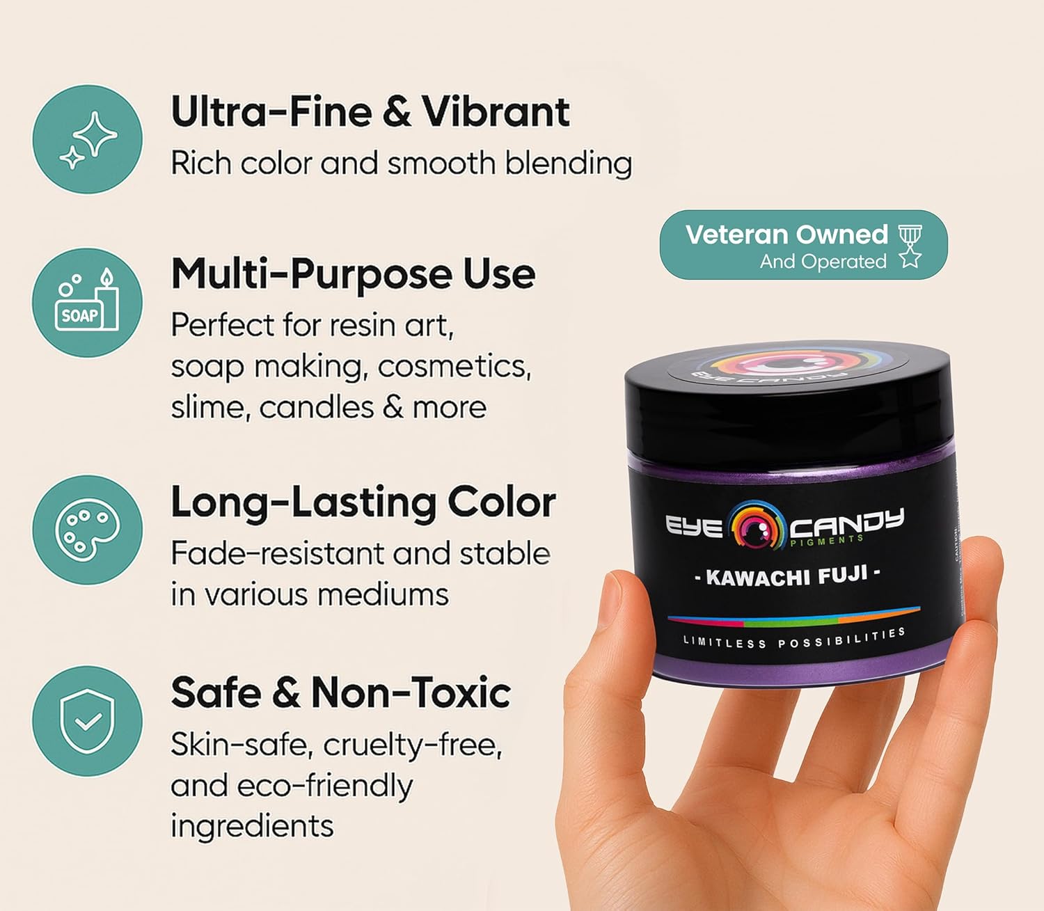 Eye Candy Pigments Premium Purple Mica Powder - Kawachi Fuji (50gr) - for Epoxy, Resin, Soap, Paint, Woodworking, Acrylic Pouring, Bath Bombs, Fishing Lures - DIY Arts and Crafts Additive - Image 3