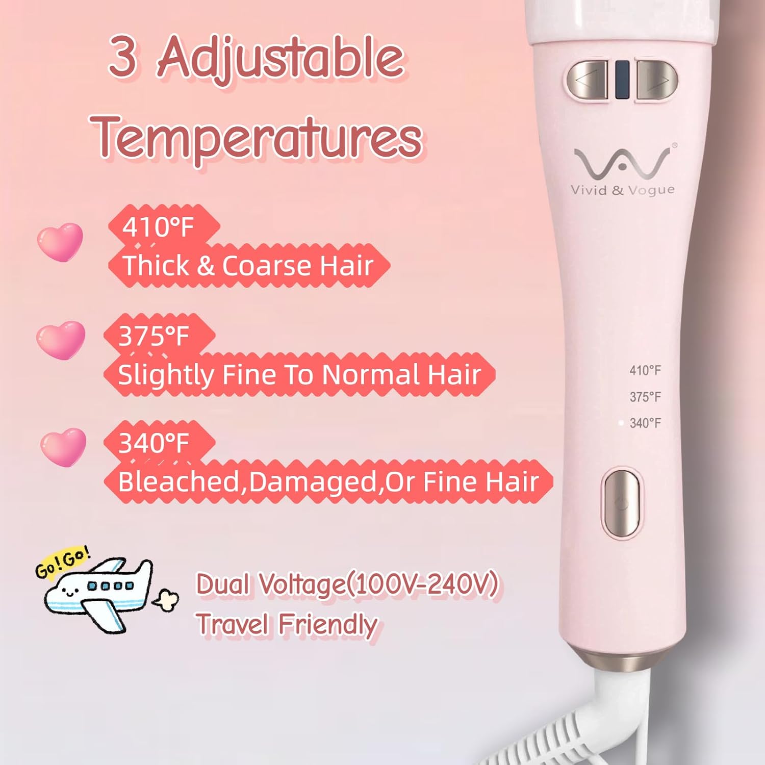 VAV Automatic Curling Iron 1.25” Rotating Hair Curler for Long/Medium Hair,Large Barrel Curling Wand with Dual Voltage,3 Heat Settings,Auto Shut-Off(Beginner Friendly)
