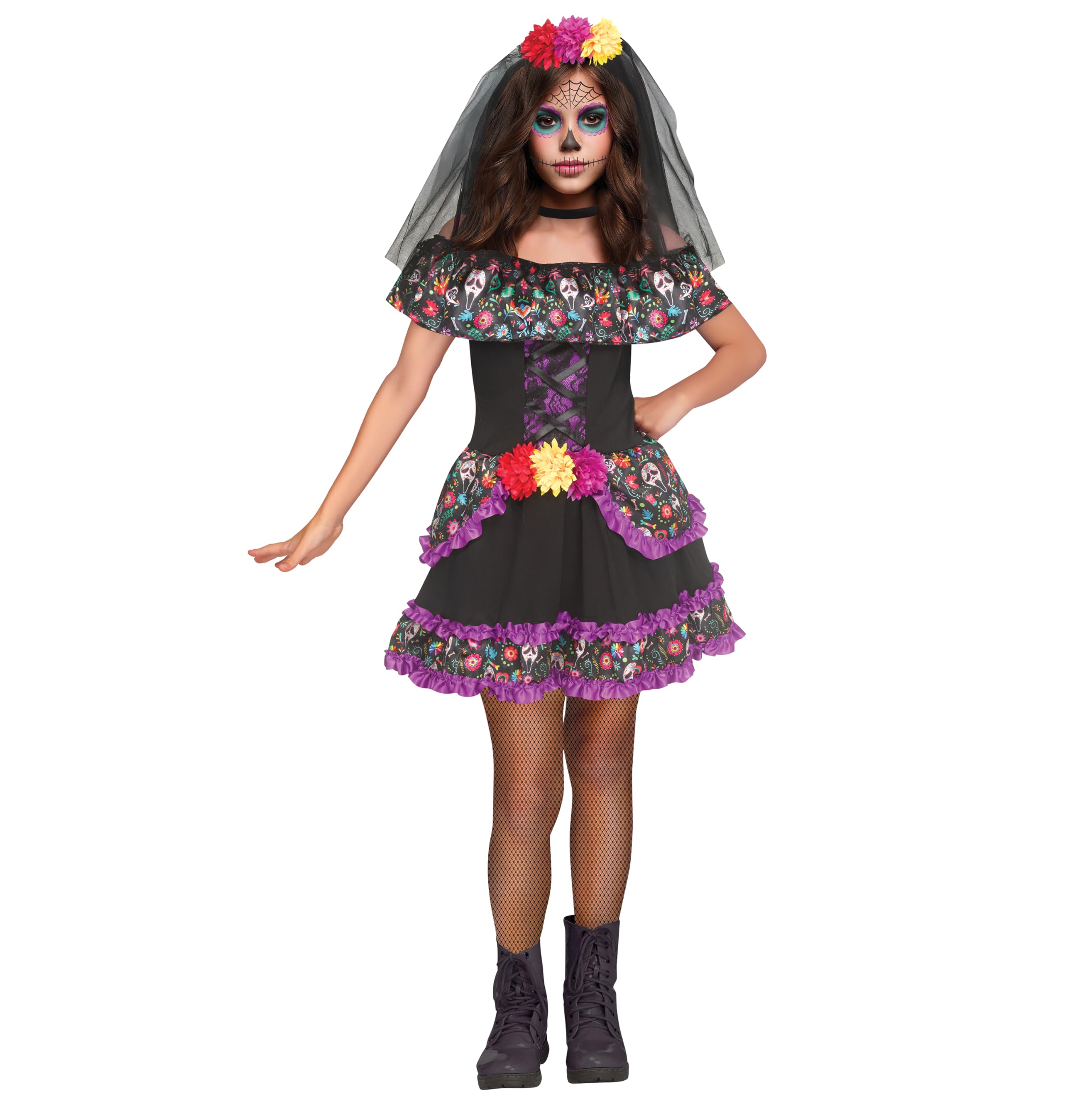 Fun World Girls' Ghost Face Sugar Skull Halloween Costume