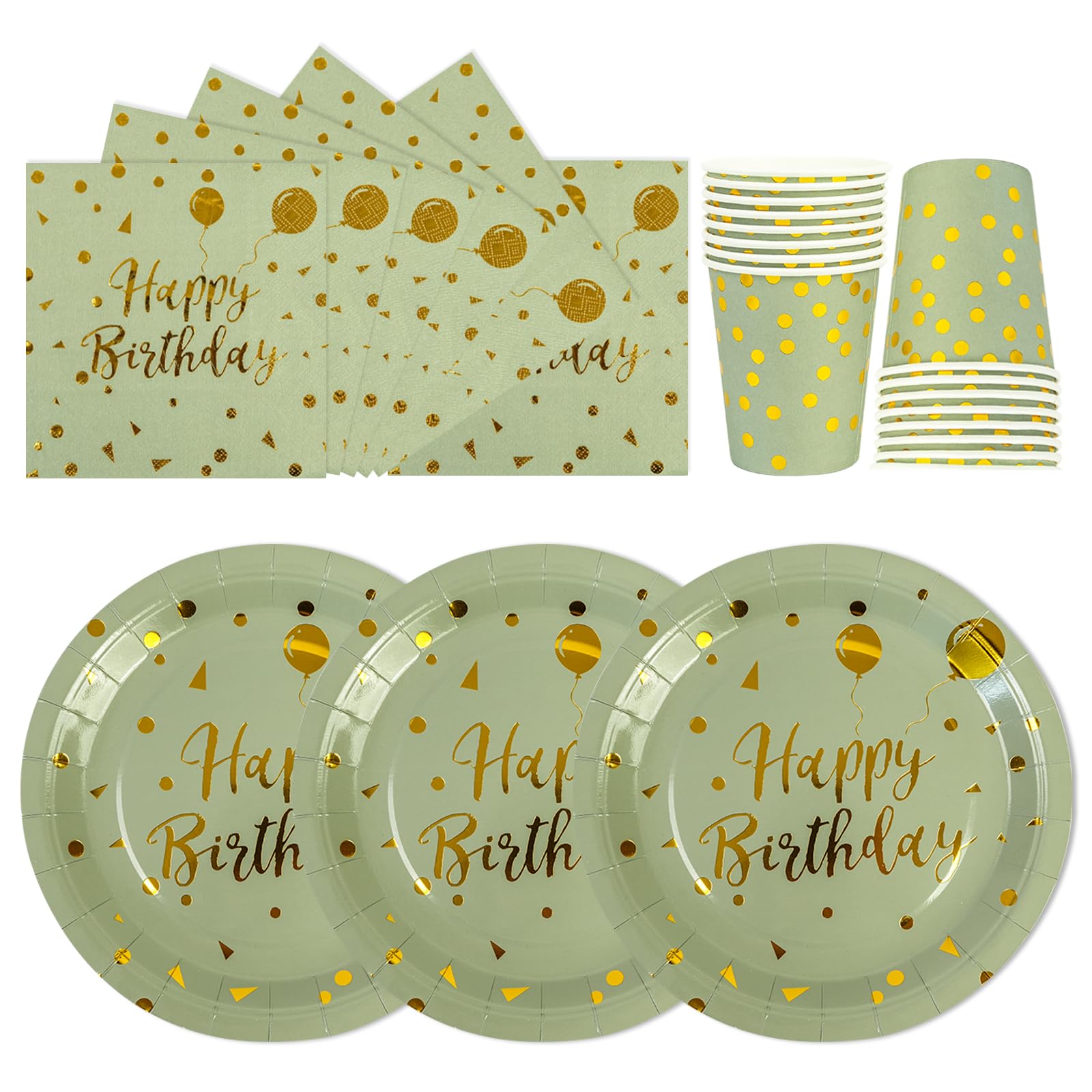 72 Stück Geburtstag Geschirr Set,Blau Gold Geburtstag Party Geschirr Becher Serviette Pappteller Set,für Mädchen Kinder Tischdekoration-24 Gäste